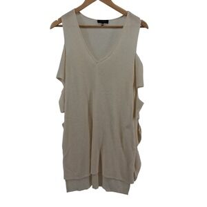 1.STATE Womens XS Knit Sweater Top Cream Cutout Sleeve Tunic Modern Edgy‎ Artsy